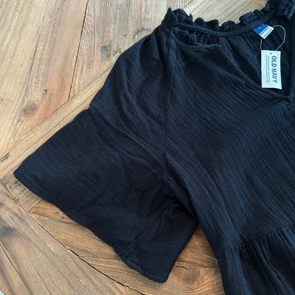 Old Navy SS Demi Swing Dress Black Jack Cotton Gauze Ruffle V-Neck Small NWT - Picture 3 of 12